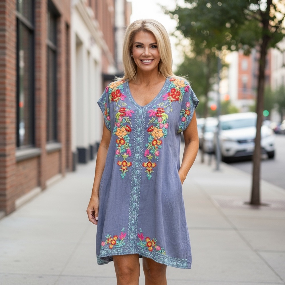 Johnny Was Heidi Gray Embroidered Tunic size Large EUC!